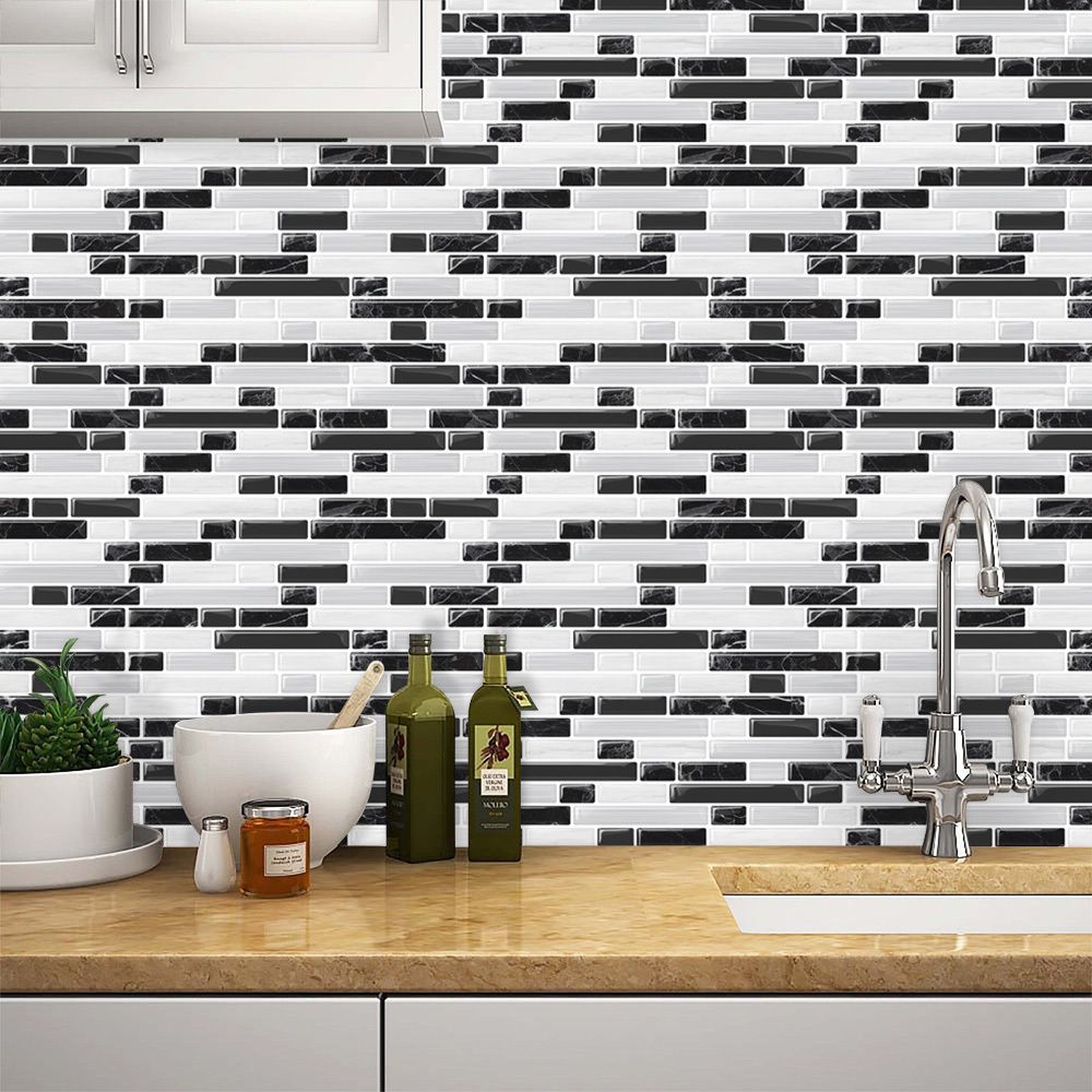 Peel and Stick On Kitchen Backsplash Vinyl Wall Pearl White Subway Tile ...