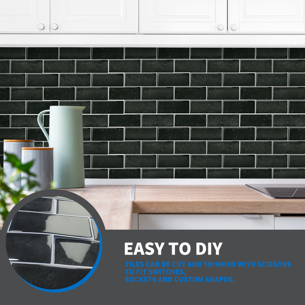 Eco-friendly Sticker Tiles  Peel and Stick Backsplash 3D Black subway Backsplash Peel and Stick Tile Bathroom Kitchen Tile