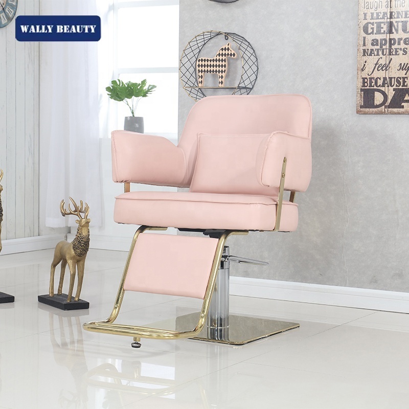 Wallybeauty pink metal leather haircut barbershop equipment portable salon styling chair