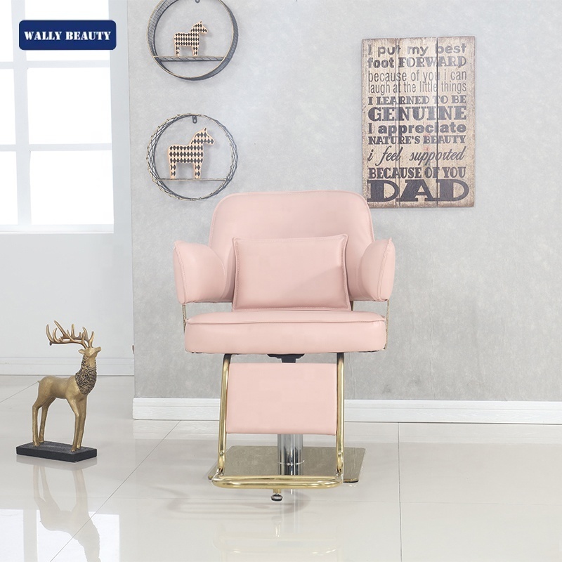 Wallybeauty pink metal leather haircut barbershop equipment portable salon styling chair