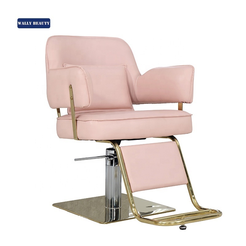 Wallybeauty pink metal leather haircut barbershop equipment portable salon styling chair