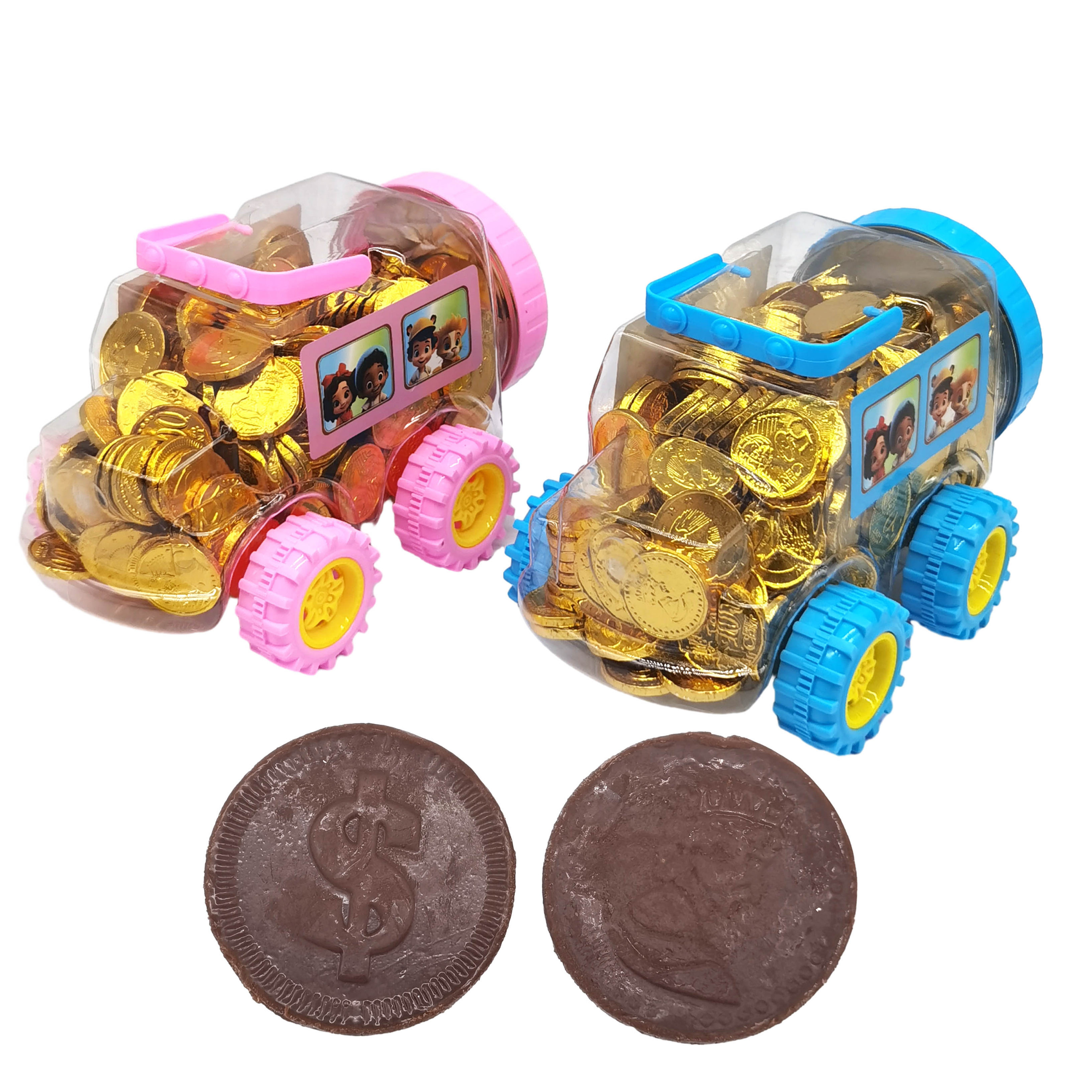 Chocolates and sweets wholesale School Car toy with gold chocolates coins