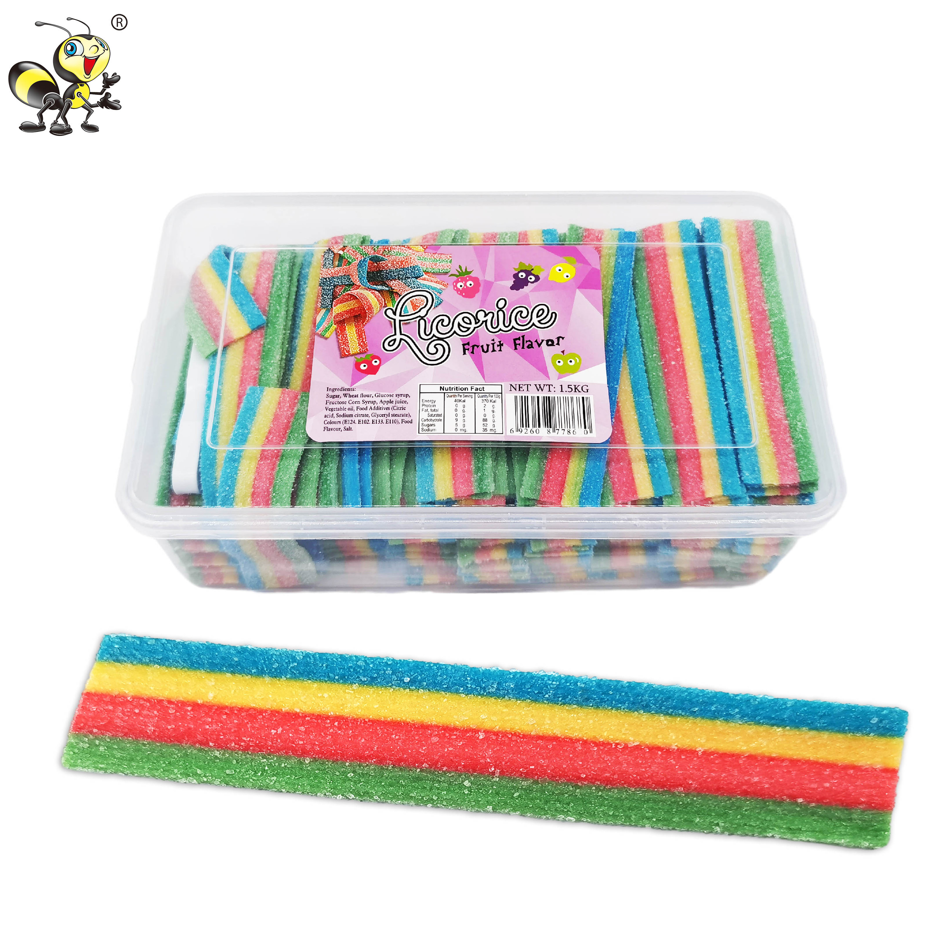 halal Quality snacks bulk Colorful fruit flavours strips gummy candy sour belt candy