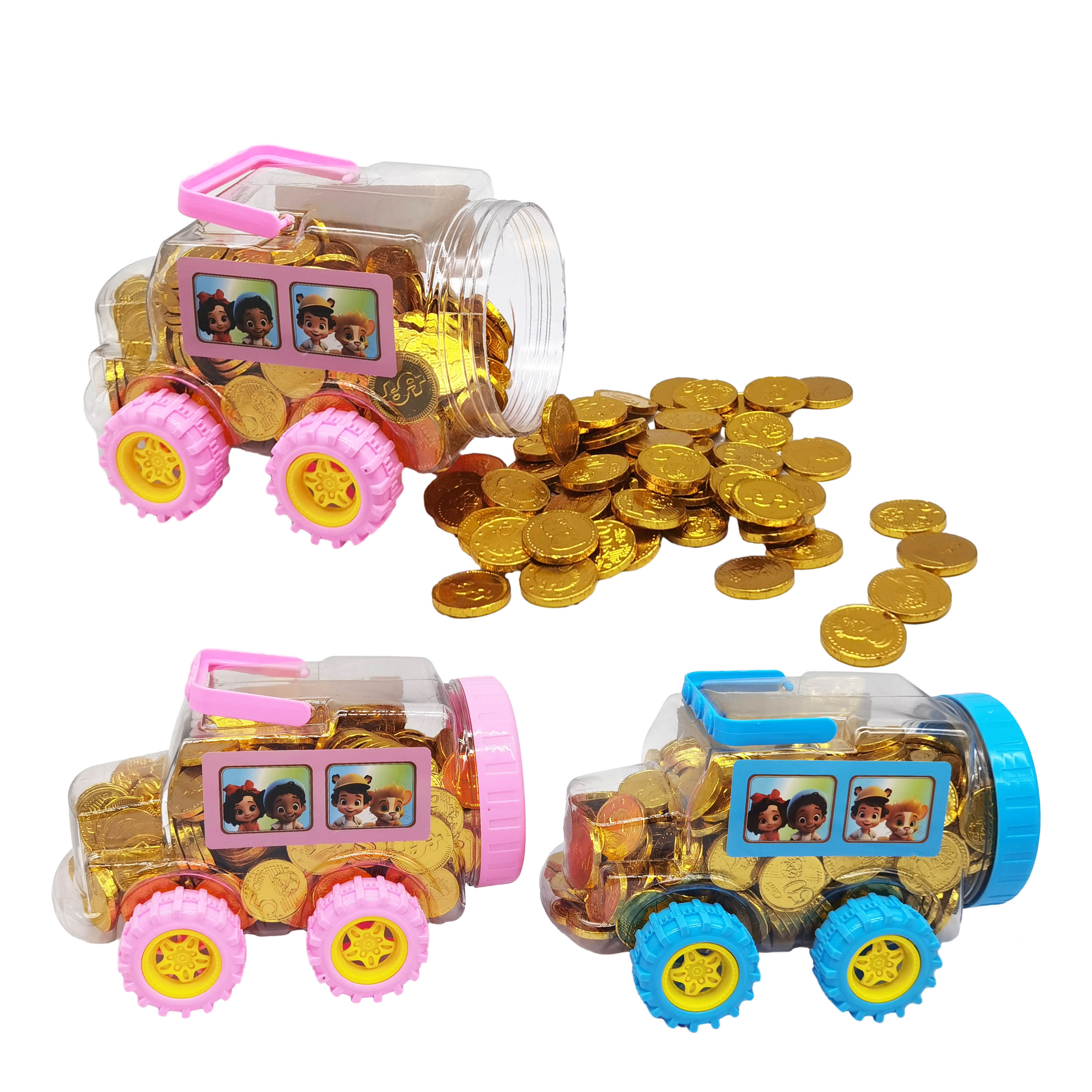 Chocolates and sweets wholesale School Car toy with gold chocolates coins