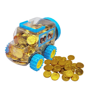 Chocolates and sweets wholesale School Car toy with gold chocolates coins