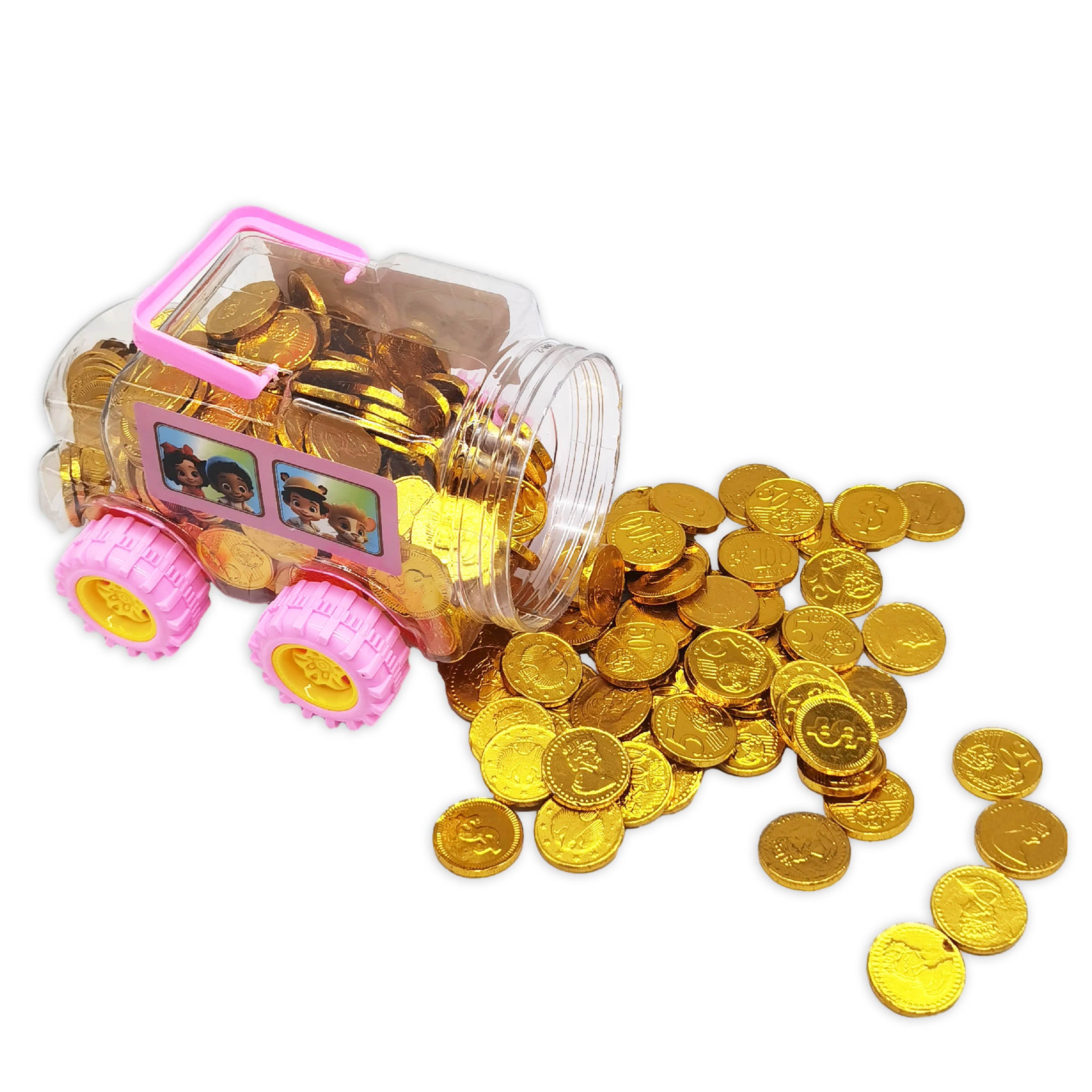 Chocolates and sweets wholesale School Car toy with gold chocolates coins