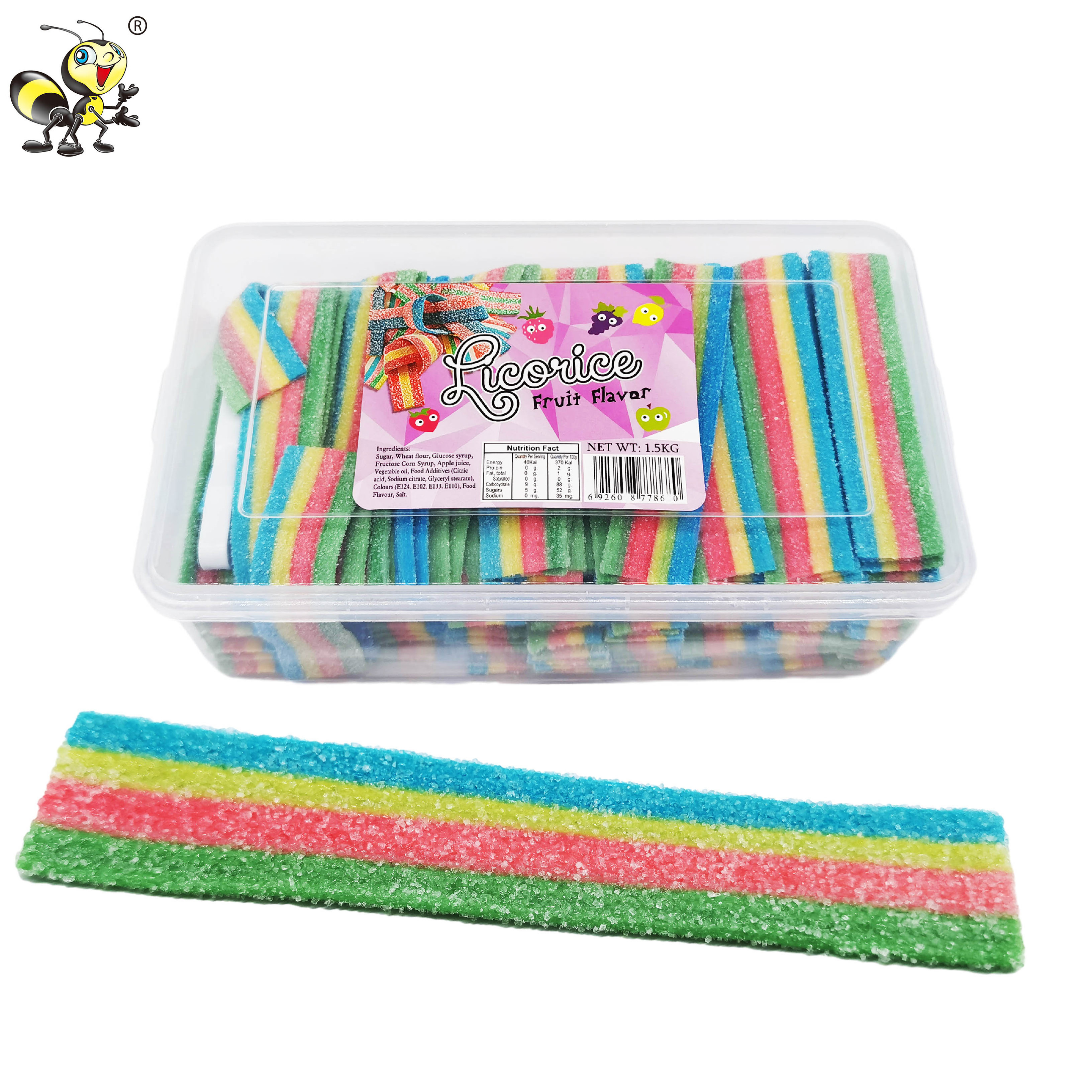 halal Quality snacks bulk Colorful fruit flavours strips gummy candy sour belt candy