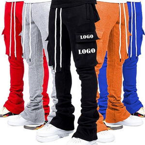 Custom Logo Cotton 500 GSM Baggy Sweatpants Jogger Blank Straight Wide Leg Stacked Sweatpants Men