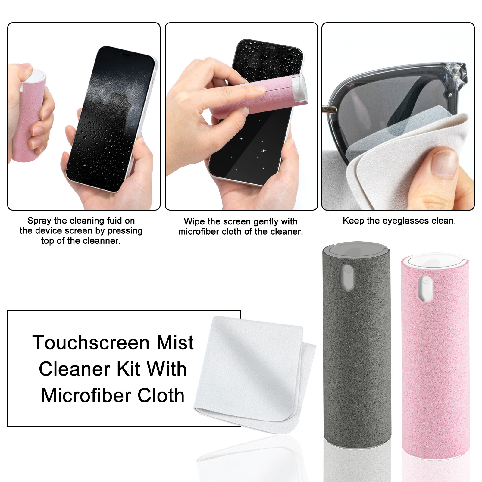 Microfiber Screen Cleaner Spray Bottle Set Mobile Phone pad Computer Microfiber Cloth Wipe Screen Cleaning Spray