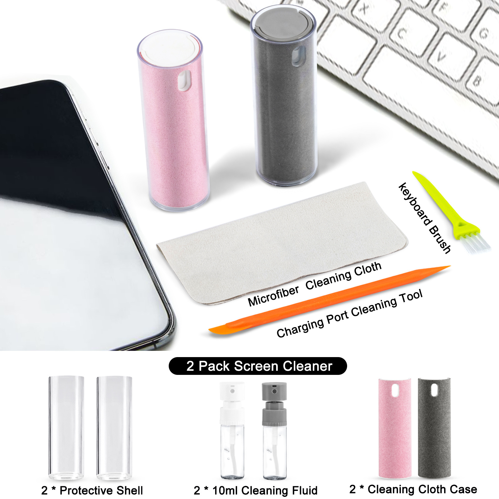 Microfiber Screen Cleaner Spray Bottle Set Mobile Phone pad Computer Microfiber Cloth Wipe Screen Cleaning Spray