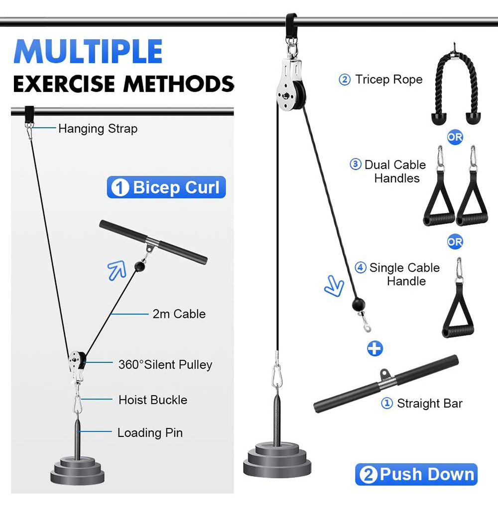 Complete  Tricep Bicep Exercises Fitness Lift Cable Pulley System