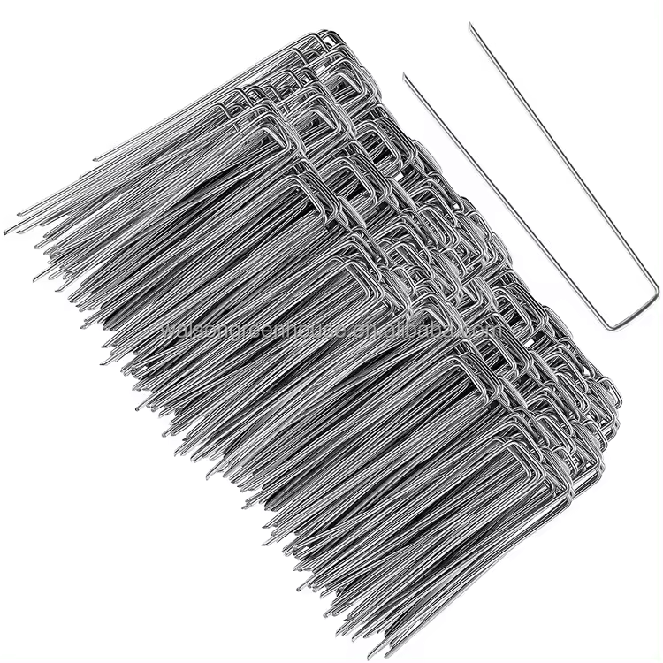 Cheap price Galvanized anti-rust pins 11 Gauge flat top U sod Staple lawn U staple Nail Artificial Grass Galvanized Turf Nail