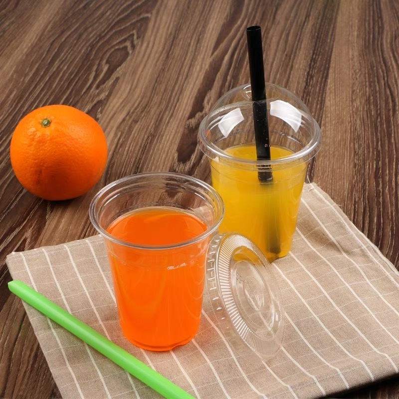 Walson Disposable PET plastic lemonade cups cold coffee cups with lids and straw reusable cup with lid