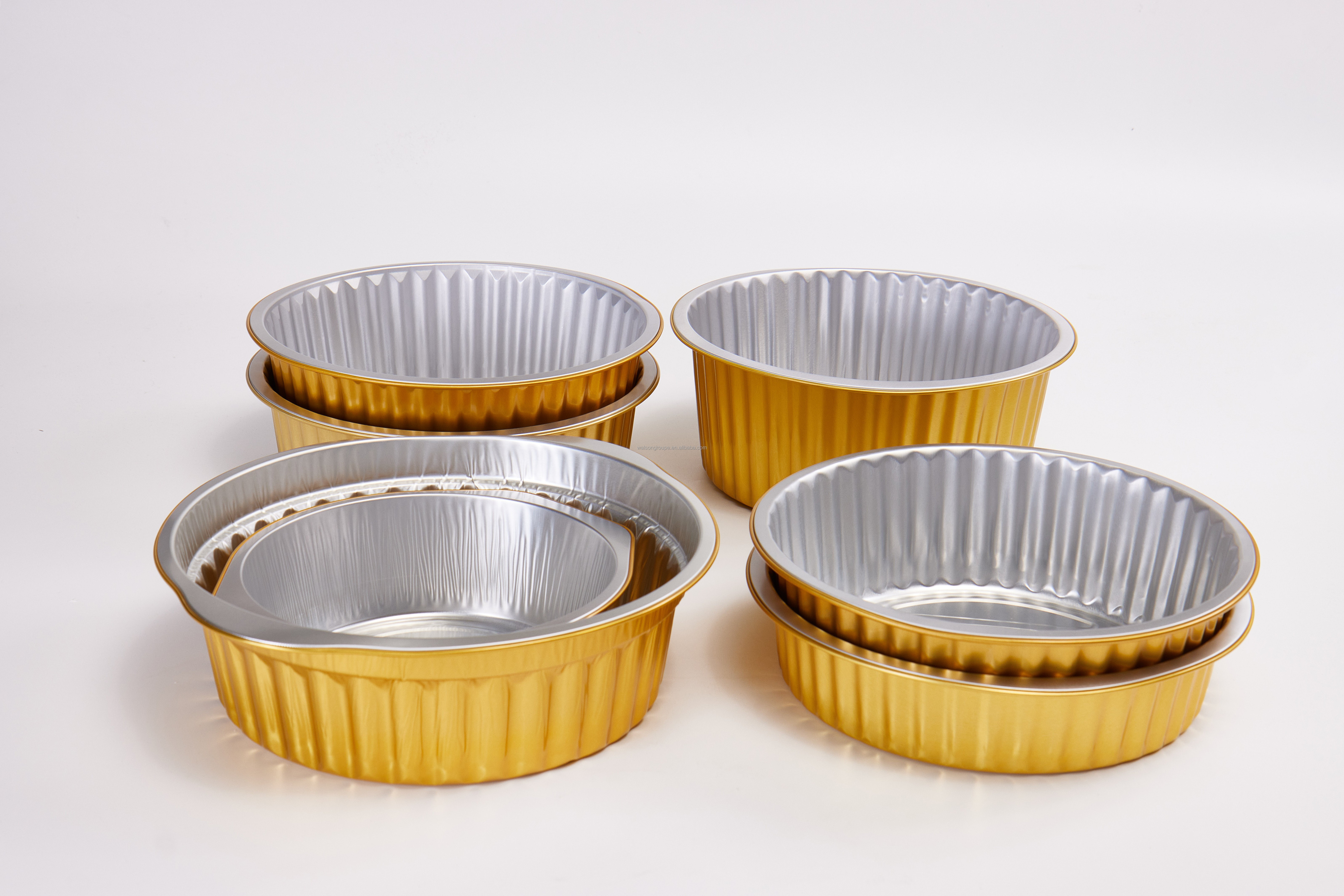 Walson Gold Tin Foil Disposable Circle Oven Baked Durian Aluminum Foil Dishes Container Takeaway Containers For Baking