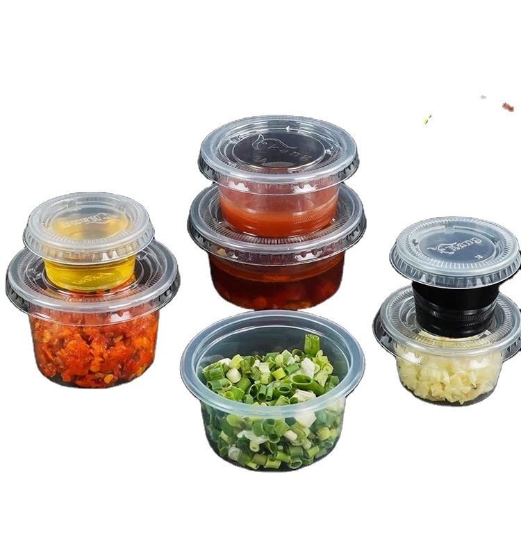 Walson 30ml 1/2/3/4 Oz Hinged Small Mini Clear Plastic Condiment Seasoning Sauce Cup With Lid Dipping Sauce Container