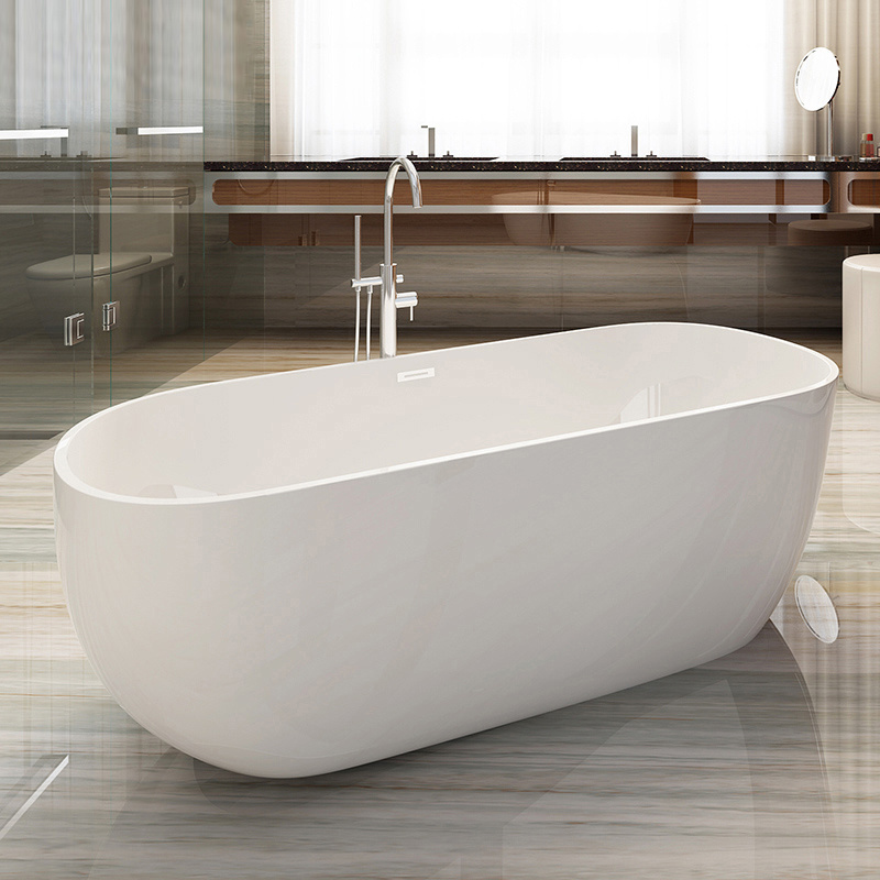 Classic 45 inch cUPC Deep Soaking Oval bathtub Alone Solid Surface Center Drain Glossy White Adult Acrylic Freestanding Bath Tub