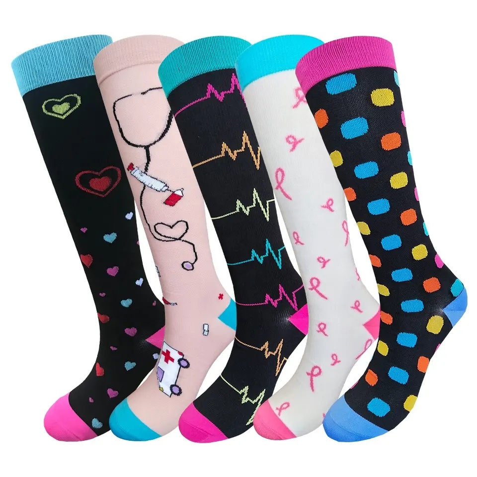 Nylon Printed Blank Sublimation Compress Stocking 15-20mmhg 20-30mmhg Compression Medical Socks For Women Men Circulation