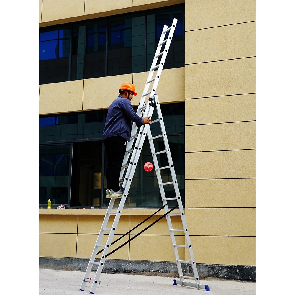 China factory 3*9 steps adjustable folding triple extension aluminum ladders