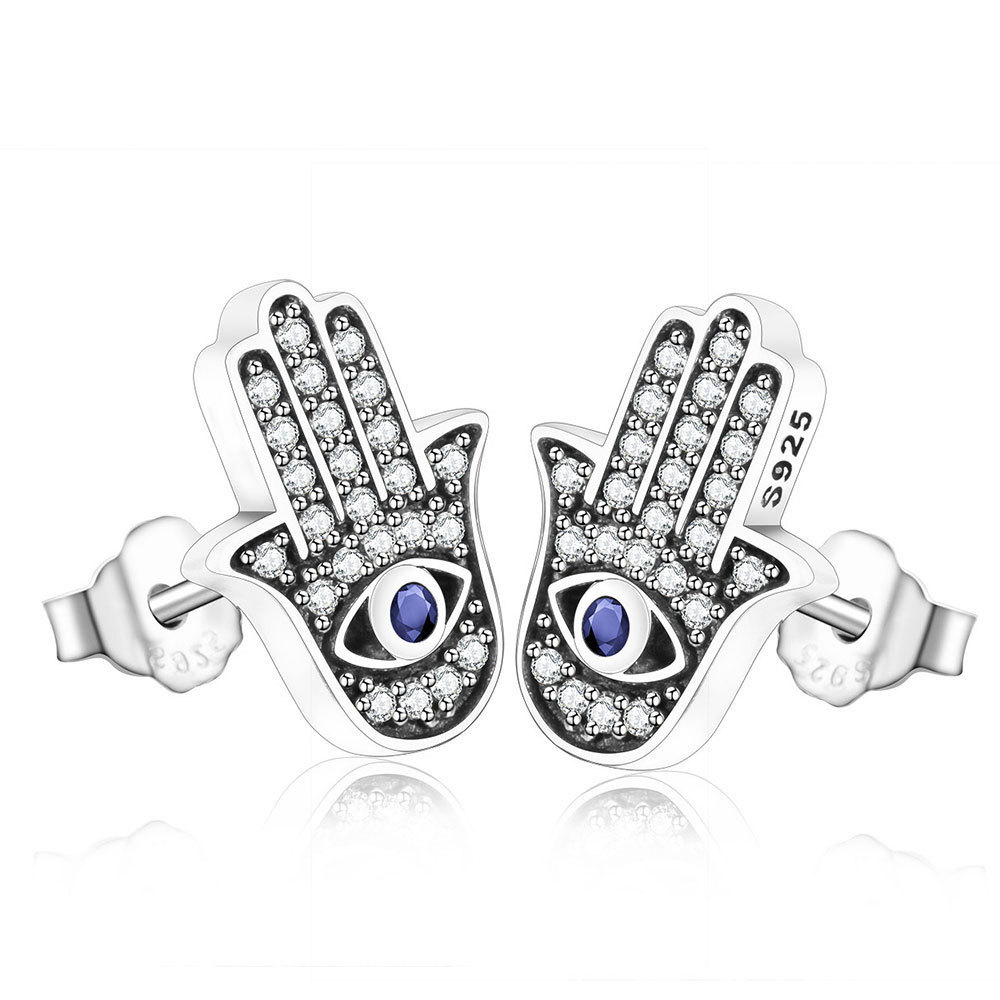 925 Sterling Silver 18k Gold Plate Turkish Evil Eye Fatima Hand Pendant Beads Fit Original Charms Bracelet Jewelry Making DIY