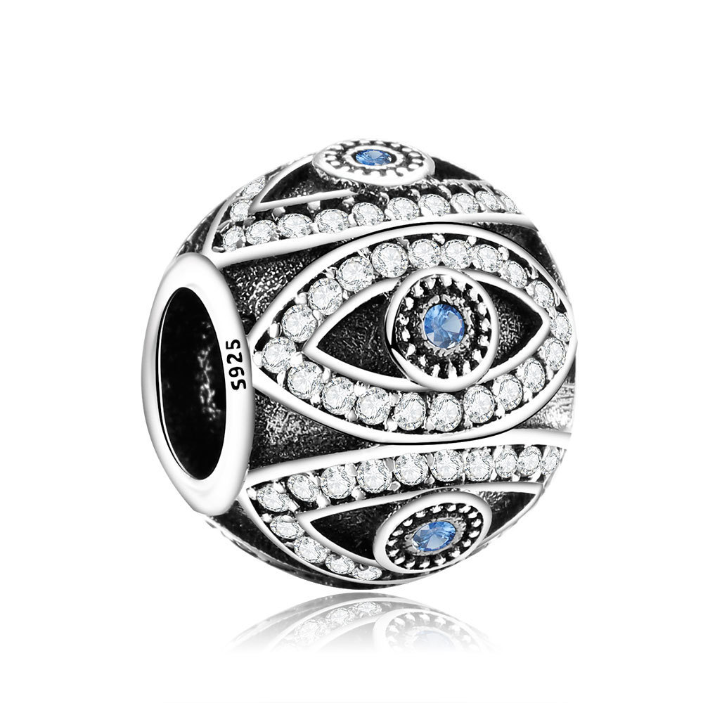 925 Sterling Silver 18k Gold Plate Turkish Evil Eye Fatima Hand Pendant Beads Fit Original Charms Bracelet Jewelry Making DIY