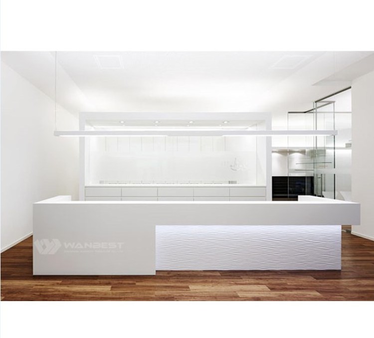 Led Acrylic Solid Surface Luxury Reception Desk for Salon Office Furniture Table Pink Reception Counter