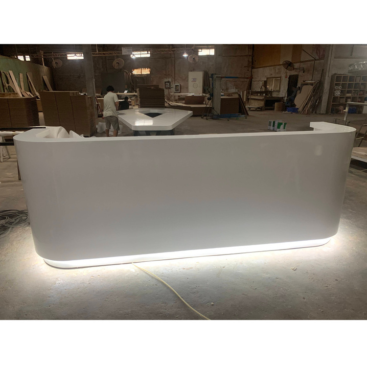 Medical Spa Clinic White LED Logo Curved Reception Desk Designs Dental Reception Counter