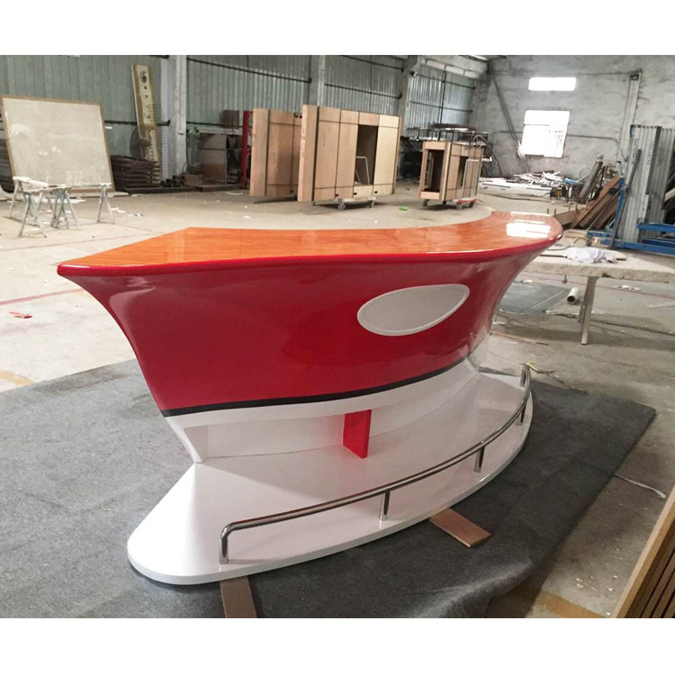 High Gloss Red and White Wooden Painting Modern Boat Shaped Bar Counter Used Coffee Shop Equipment Bar Counter