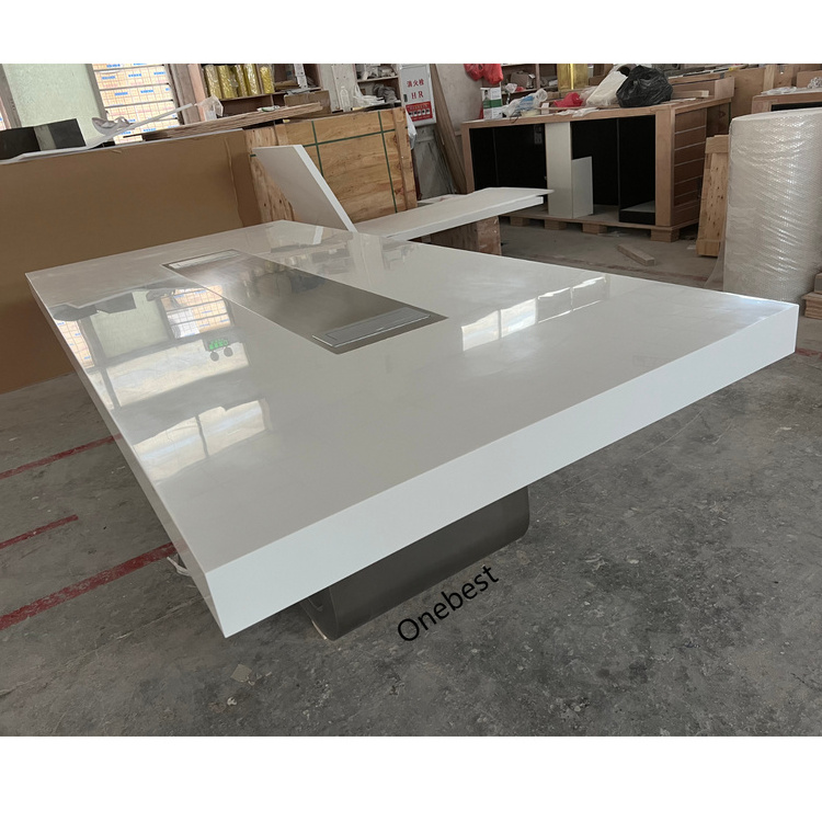 White Marble Stone Movable Folding Office Conference Table with Stainless Steel Base