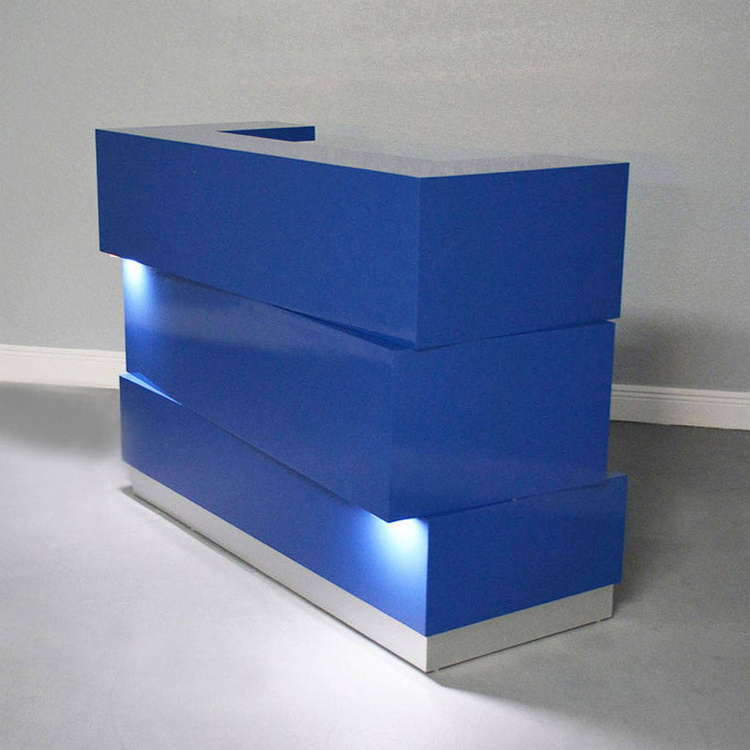 Luxury design wholesale front modern used solid walnut wood white and blue color small reception desk with storage