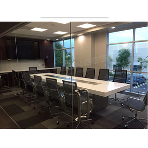 White Marble Stone Movable Folding Office Conference Table with Stainless Steel Base