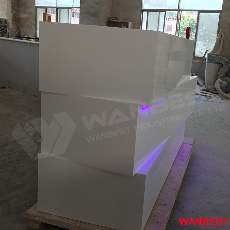 Cheap price high quality acrylic marble led light small size reception desk