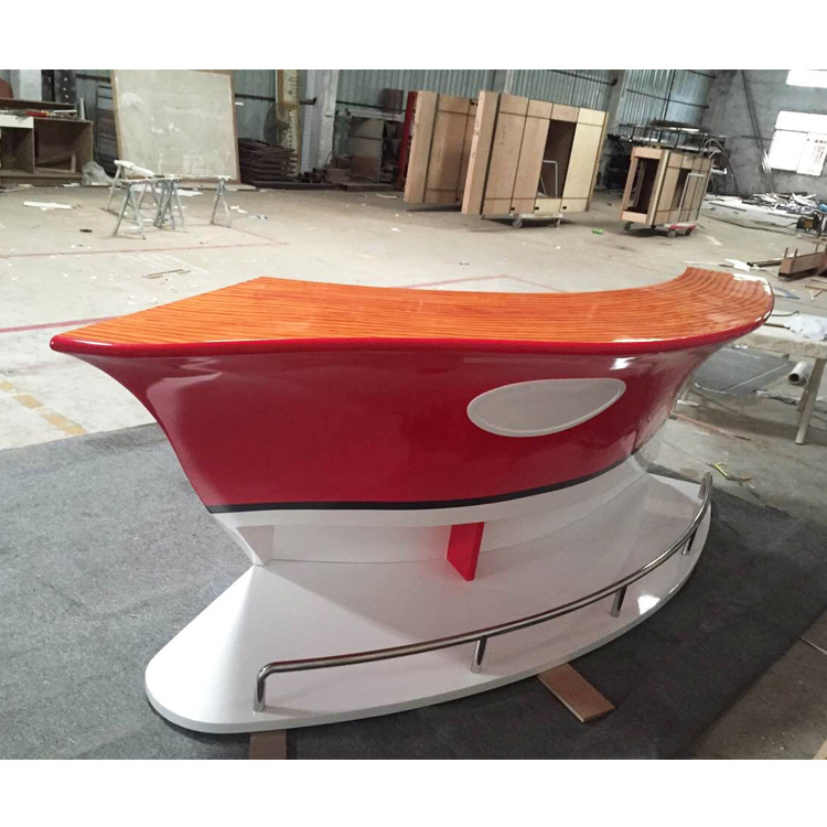 High Gloss Red and White Wooden Painting Modern Boat Shaped Bar Counter Used Coffee Shop Equipment Bar Counter