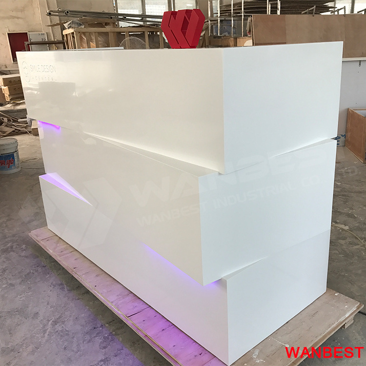 Cheap price high quality acrylic marble led light small size reception desk