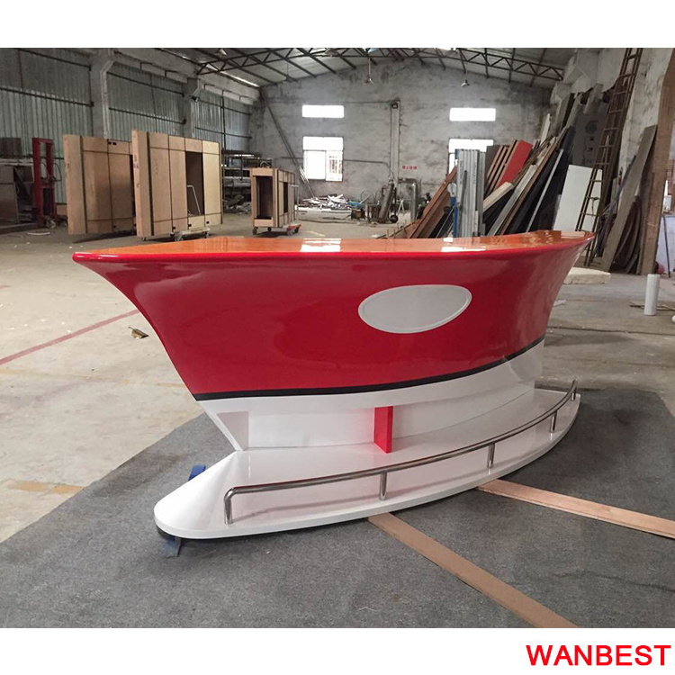 Factory Direct Acrylic Mobile Boat Shaped Restaurant Pub Juice Bar Table Reception Counter