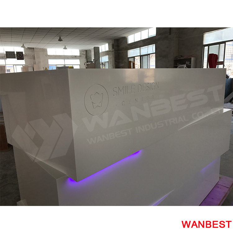 Cheap price high quality acrylic marble led light small size reception desk