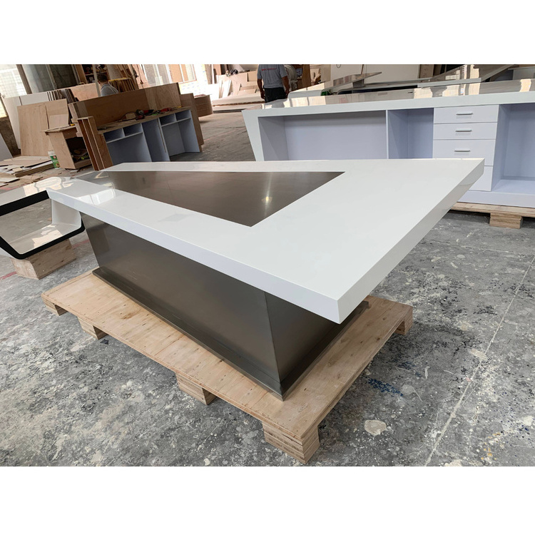 Modern design customized size glossy solid surface triangle shape commercial meeting conference table