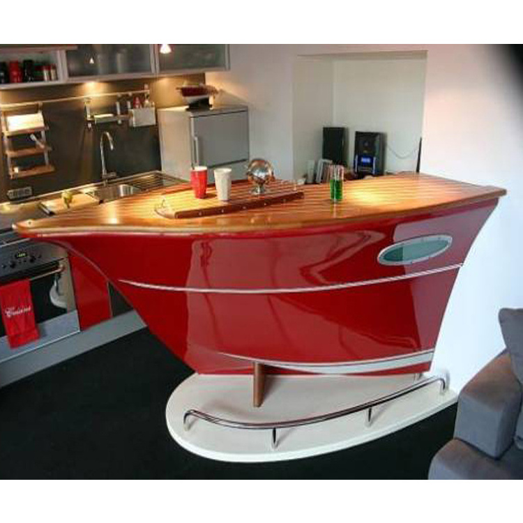 High Gloss Red and White Wooden Painting Modern Boat Shaped Bar Counter Used Coffee Shop Equipment Bar Counter