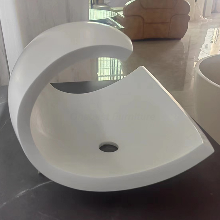 White Corian Solid Surface Bathroom Sink C Shape Bathroom Basin Faucet Mixer Tap Wash Basin Faucet