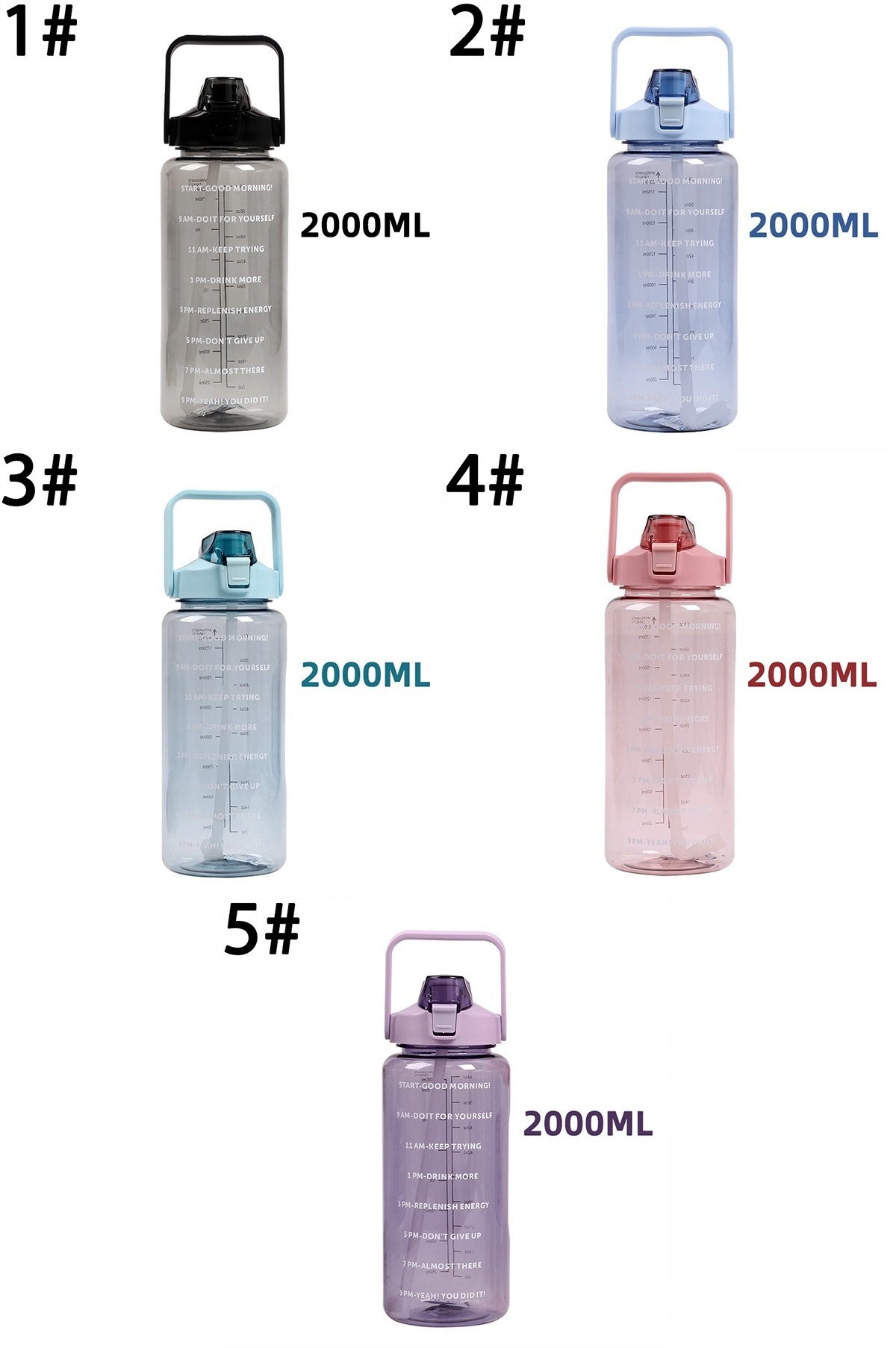 Sports Water Bottle 2 Liter Size Jug Large Sports Water Bottle with Straw Handle for Sports Workout Multi Colors for Kids Adults