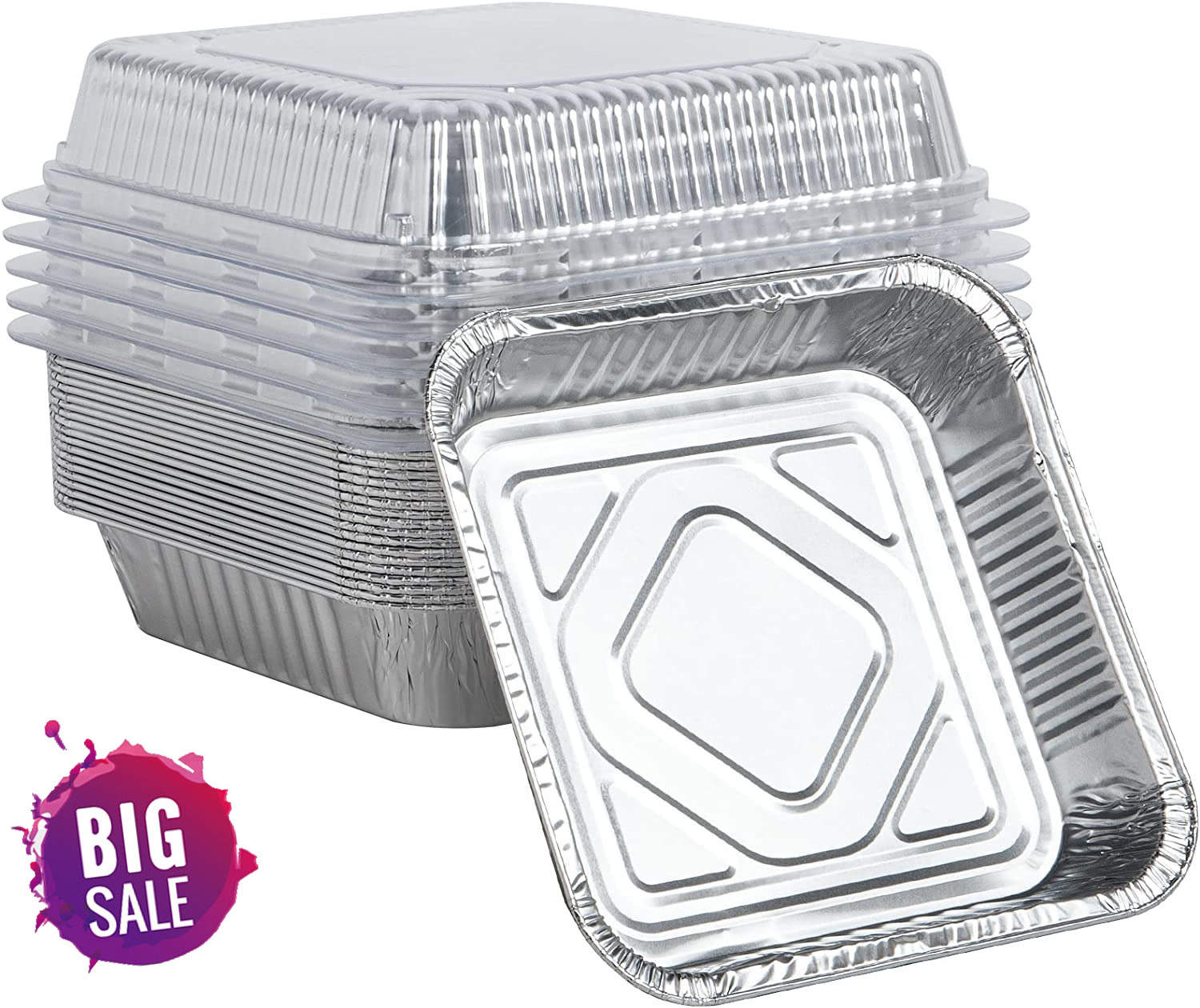 Disposable Takeout Pans Aluminum Foil Food Container With Lid Rectangle Foil Tray For Food Storage