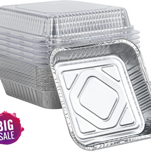 Disposable Takeout Pans Aluminum Foil Food Container With Lid Rectangle Foil Tray For Food Storage