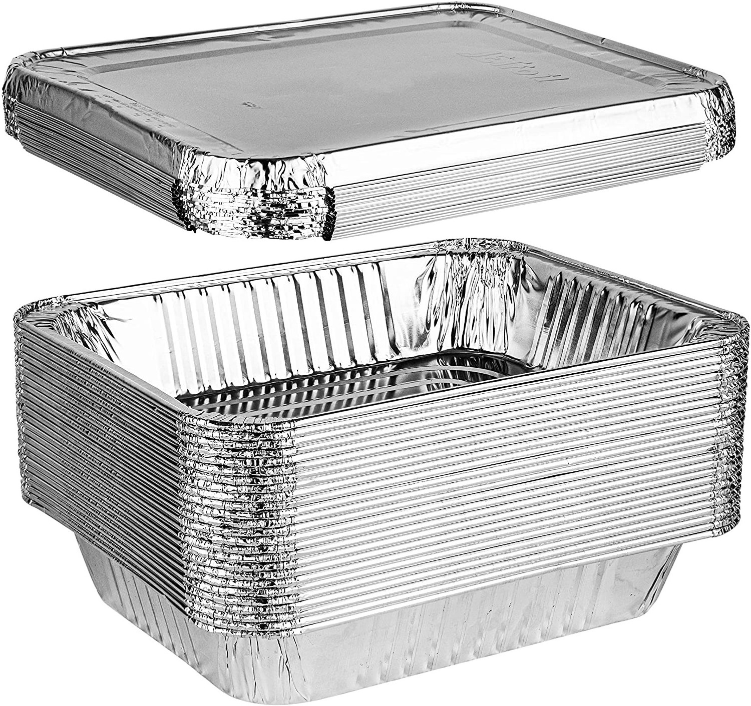 Disposable Takeout Pans Aluminum Foil Food Container With Lid Rectangle Foil Tray For Food Storage