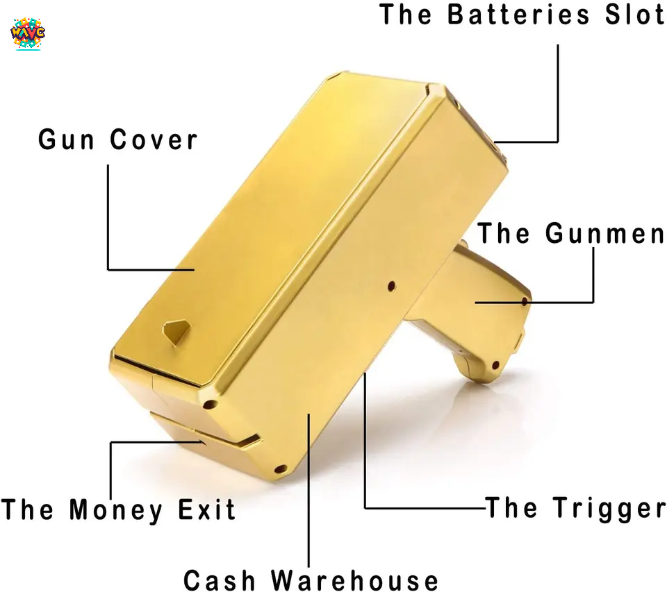 2023 Hot Selling Gold Money Gun Toys Shooter Spray Cash Gun For Game