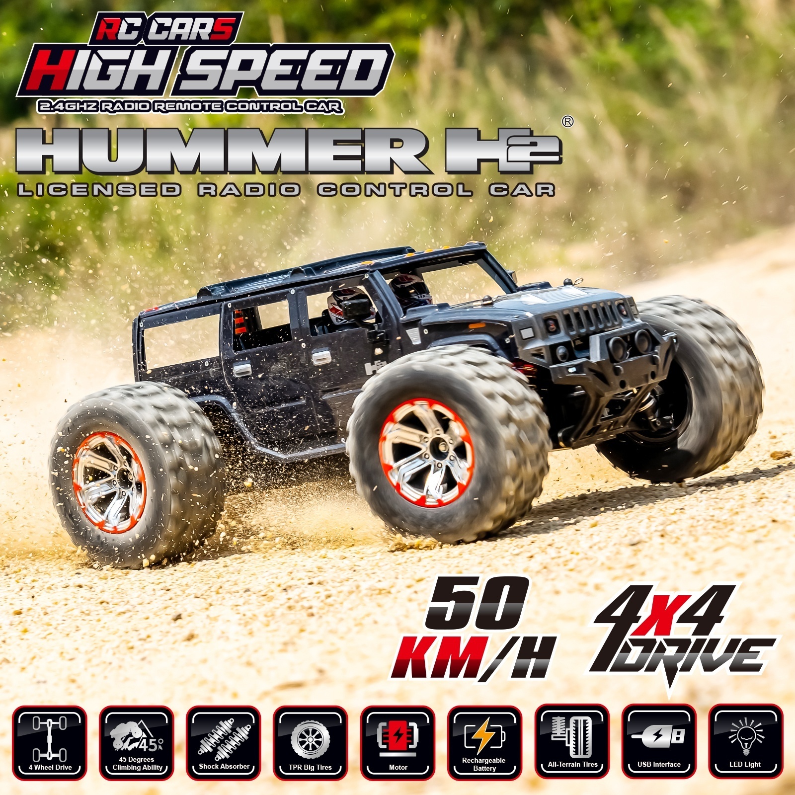 Best 1:10 Scale 2.4G 4x4 High Speed 50Km/h Off Road Climbing Big Monster Car 550 Motor Metal Chassis Rc Hobby Truck For Adult