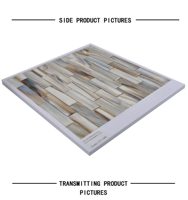 Modern Art Craft Gray Tiles Design Strip Shape Kitchen Glass Mosaic Sheet Splash Background Wall Brick Panel