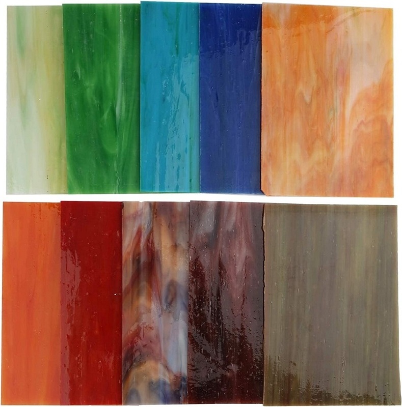 Wanda Factory Supply Variety Rainbow Streaky Glass Packs Cathedrals Stained Glass Sheets for Mosaic Tiles Crafts