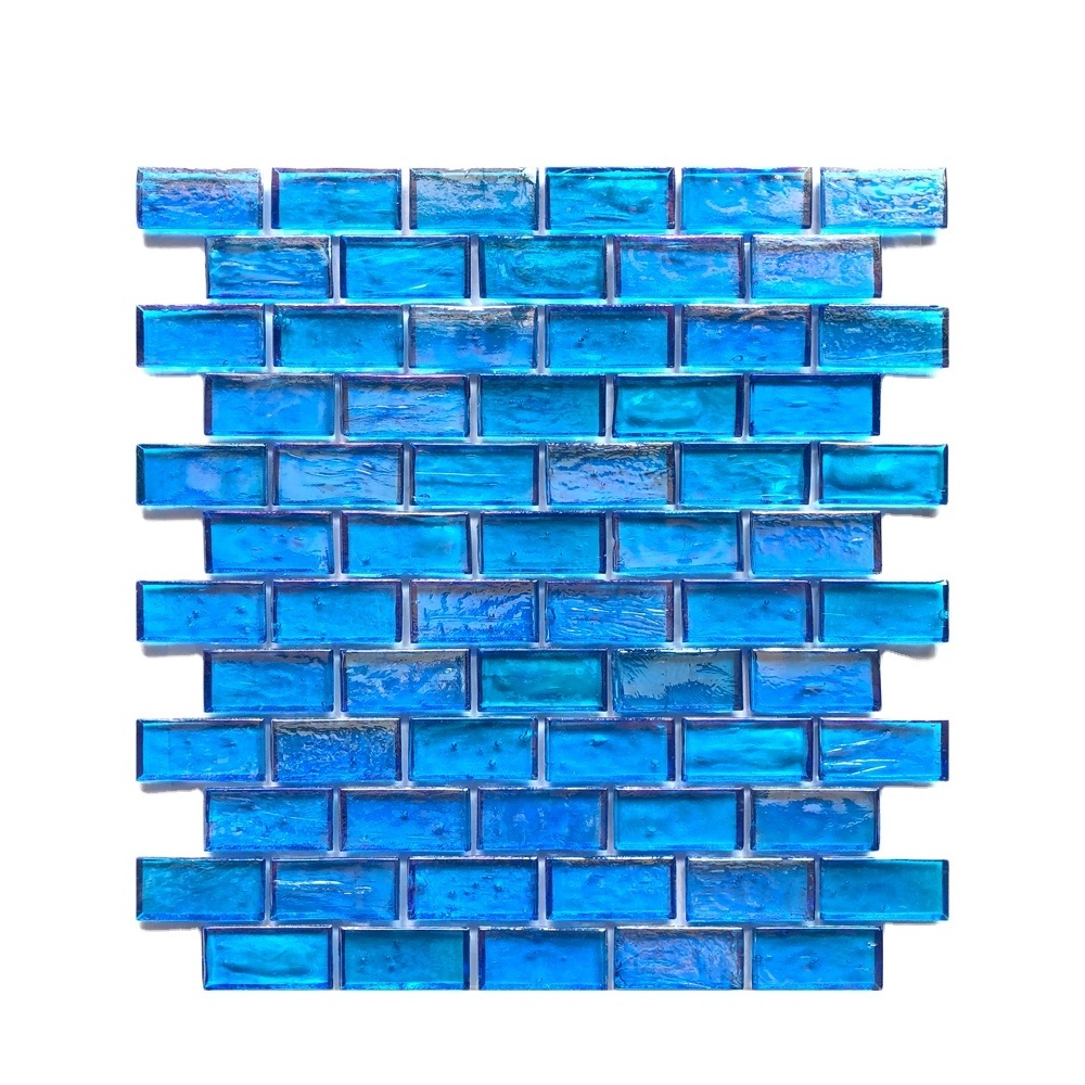 Strip Shape Blue Crystal Glossy Glazed Glass Mosaic Tiles For Bathroom Kitchen Shower Wall Backsplash Modern Hotel Restaurant