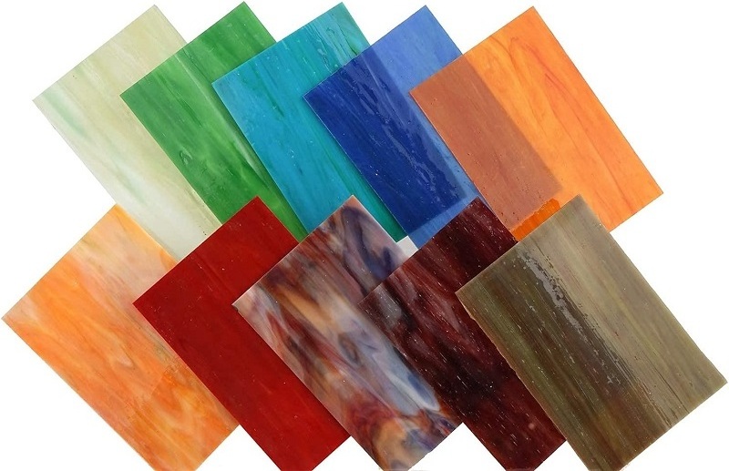 Wanda Factory Supply Variety Rainbow Streaky Glass Packs Cathedrals Stained Glass Sheets for Mosaic Tiles Crafts