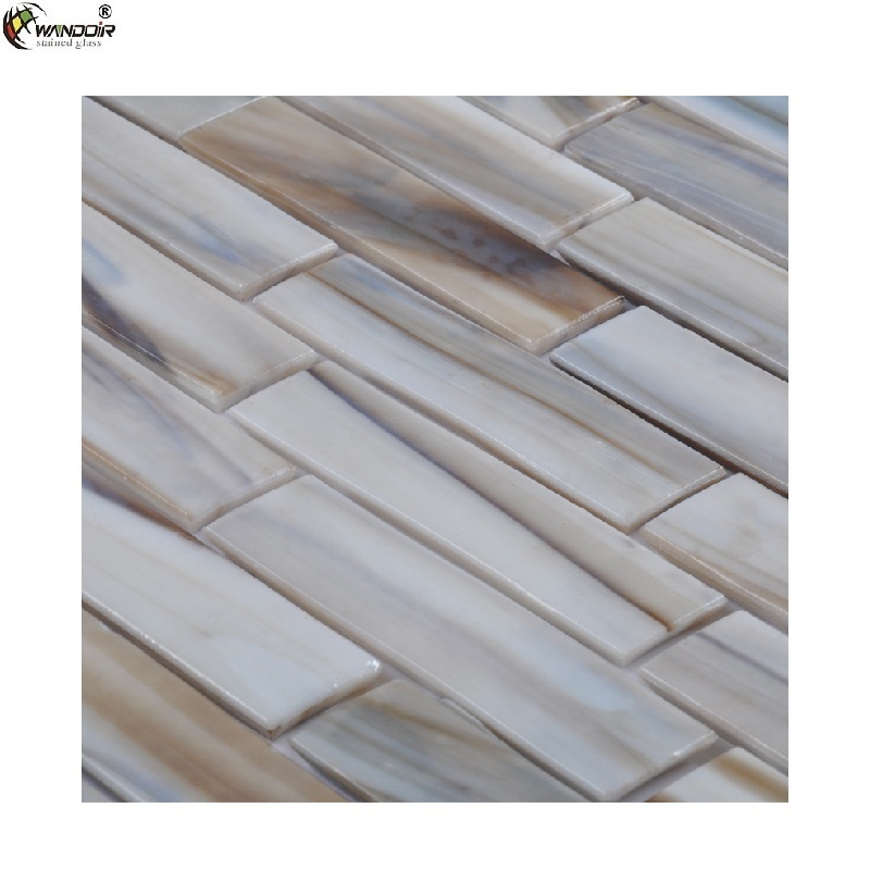 Modern Art Craft Gray Tiles Design Strip Shape Kitchen Glass Mosaic Sheet Splash Background Wall Brick Panel