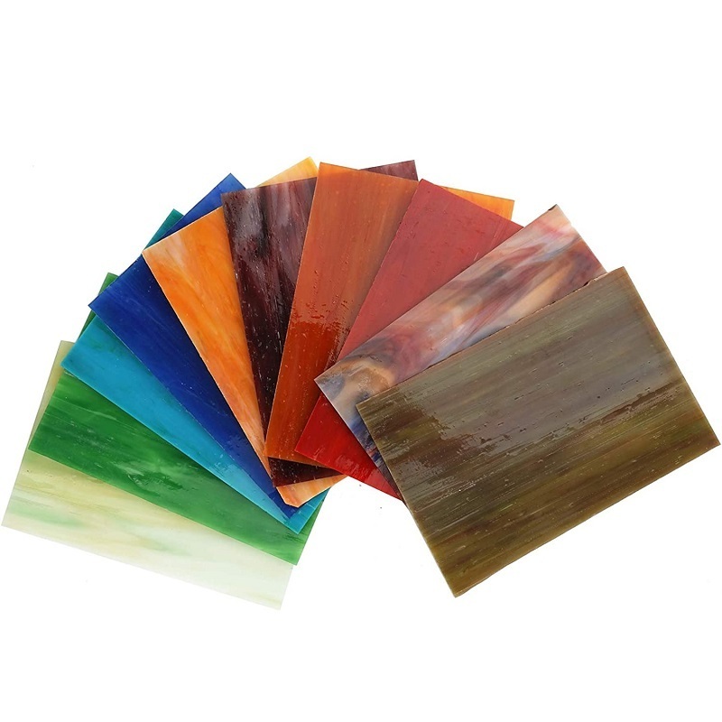 Wanda Factory Supply Variety Rainbow Streaky Glass Packs Cathedrals Stained Glass Sheets for Mosaic Tiles Crafts